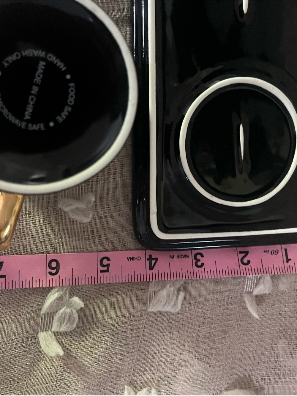 Black Ceramic Cup and matching Ceramic Tray Set with Gold Trim - Picture 4 of 4
